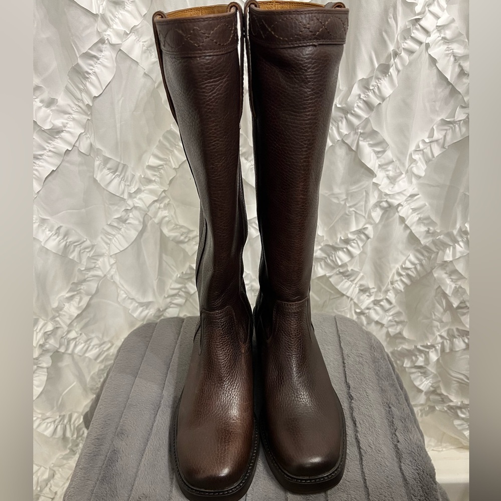 Frye Kate Pull On Tall Boots Dark Brown Pebble Leather NIB - Picture 2 of 15